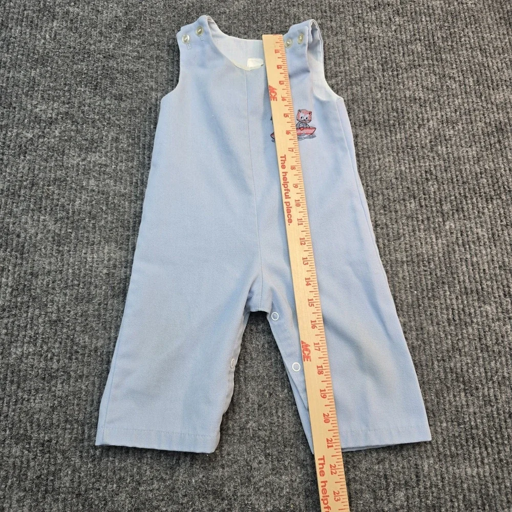 Baby Romper 9 Months Blue One Piece Overalls Cats‎ in Boat Embroidered Snap...